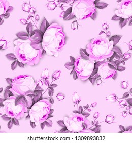 The Rose seamless background. Red Roses flowers on wallpaper, seamless pattern template. Vector illustration.