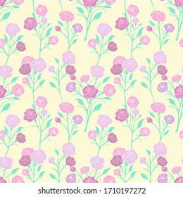 Rose seamless pattern background. Seamless floral pattern with flowers. Flower pattern.Botanical seamless pattern.Design for textiles, fabric, interior, wallpaper, decoration. Vector 