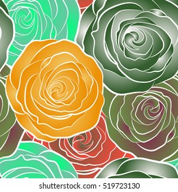 Rose seamless pattern background, retro botanical style. Stylish flowers print. Seamless tropical flower.