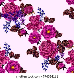 Rose seamless pattern. Beautiful floral texture. Vintage.
