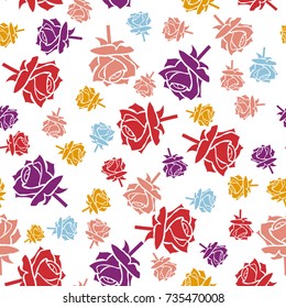 Rose seamless pattern. Colorful seamless pattern with flowers roses. Floral seamless background.