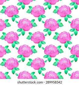 Rose. Seamless pattern with flowers. Hand-drawn background. Vector illustration. Real watercolor drawing.