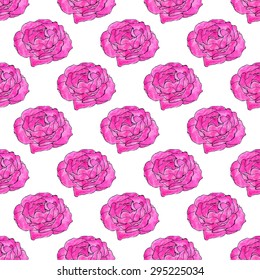 Rose. Seamless pattern with flowers. Hand-drawn background. Vector illustration. Real watercolor drawing.