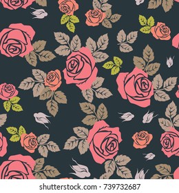 Rose seamless pattern. Seamless pattern with flowers roses. Floral seamless background.