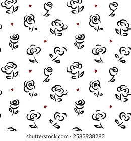 Rose Seamless Pattern, rose and hearts pattern