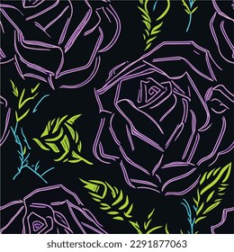 Rose Seamless Pattern, Line Designing, Design, Wallpaper, Vector, Black Wallpaper