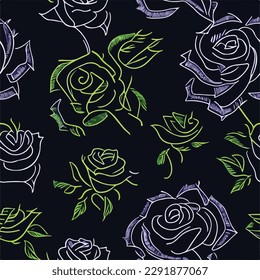 Rose Seamless Pattern, Line Designing, Design, Wallpaper, Vector, Black Wallpaper