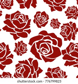 Rose seamless pattern Monochrome seamless pattern with vintage roses. Vector background with red flower silhouettes. Floral wallpaper