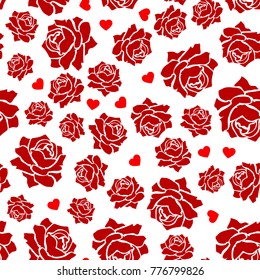 Rose seamless pattern Monochrome seamless pattern with vintage roses. Vector background with red flower silhouettes. Floral wallpaper