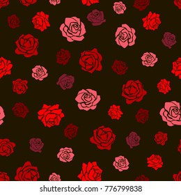 Rose seamless pattern Monochrome seamless pattern with vintage roses. Vector background with red flower silhouettes. Floral wallpaper