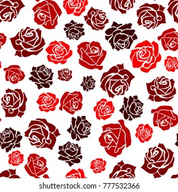 Rose seamless pattern Monochrome seamless pattern with vintage roses. Vector background with red flower silhouettes. Floral wallpaper