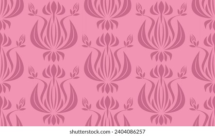Rose seamless pattern motif with elegant stylized flower in minimal damask style. Stylized magnolia. Open flower.