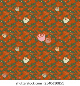 rose seamless pattern with nature elements for fashion fabric wallpaper background print card wrapper cloth with its elegant ornate beautiful and stylish design. Vector and illustration.