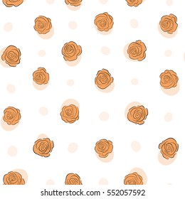 Rose seamless pattern on a white background. Spring abstract vector background with yellow roses. Flower blossom petal blooming illustration.