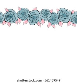 Rose seamless pattern in pink and blue colors. Spring abstract vector background with horizontal pink and blue roses. Flower blossom petal blooming illustration with copy space (place for your text).