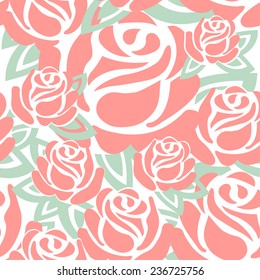 Rose seamless pattern pink green