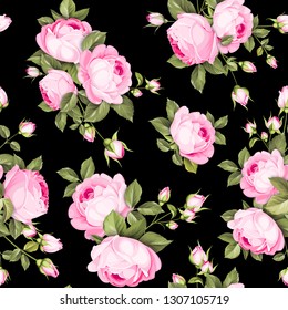 El modelo Rose es transparente. Flores Roses Rojas sobre papel pintado, sin fisuras. Ilustración vectorial.