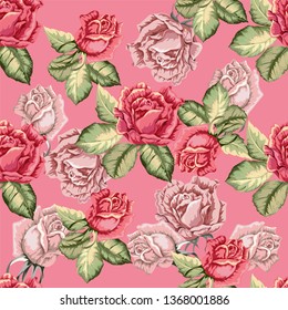 Rose seamless pattern in retro style -vector