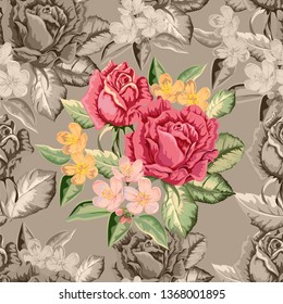 Rose seamless pattern in retro style -vector