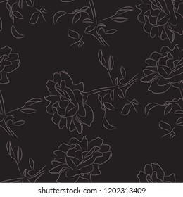 Rose seamless pattern with sketch style line art design. Floral background Vector illustration.