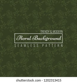 Rose seamless pattern with sketch style line art design. Floral background Vector illustration.