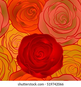 Rose seamless pattern. Spring abstract vector background with roses. Flower blossom petal blooming illustration.