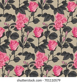 rose seamless pattern, vector rose