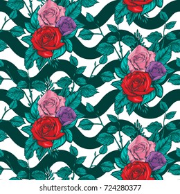 rose seamless pattern, vector rose