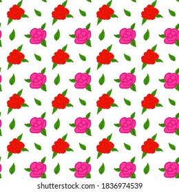 Rose Seamless Pattern. Vector Illustration of Floral Background.