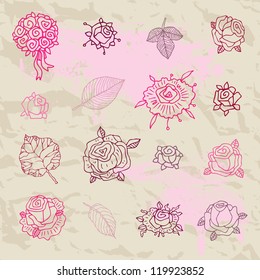Rose set on white background Vector illustration
