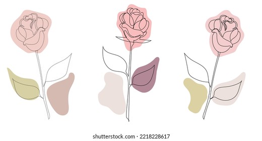 Rose set with simple geometric shapes, simple contour drawing, in the style of line art, one line. Modern fashion style for your creative solutions, for stories