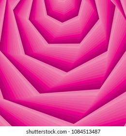 Rose shape background. Abstract pink rose close up structure or pattern. Pink tunnel. Optical illusion. 