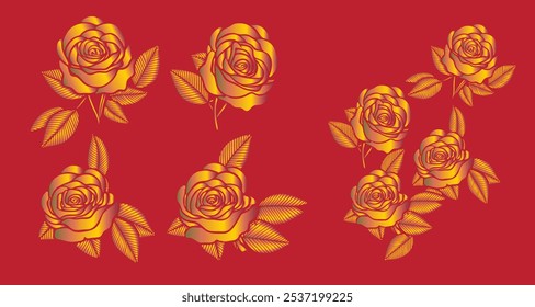 rose shape graphic design gold color on red background  For use in design, illustration, and various publications. and used as a component in work Chinese new year