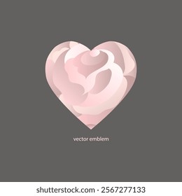 A rose in the shape of a heart. Vector emblem. Love and romantic theme. Symbol for St. Valentine`s day. 