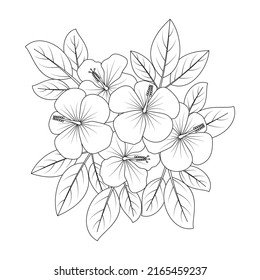rose sharon coloring page design and doodly style blooming petal   leaves