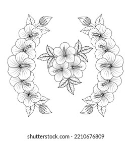 rose sharon flower coloring page illustration and line art stroke black   white hand drawn  beautiful hibiscus flower drawing sketch blossom red petal doodle line art vector graphic design