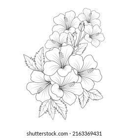 rose sharon flower doodle line art coloring book page vector graphic design