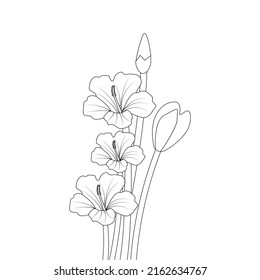 rose sharon flower sketch pencil line drawing and black stroke coloring page 