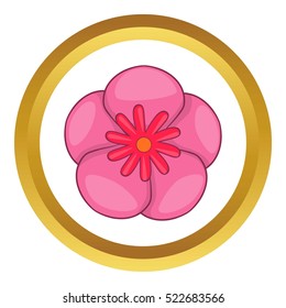 Rose of Sharon korean flower vector icon in golden circle, cartoon style isolated on white background