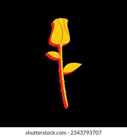 Rose sign illustration. 3D Extruded Yellow Icon with Red Sides a Black background. Illustration.