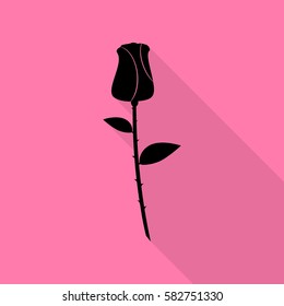 Rose sign illustration. Black icon with flat style shadow path on pink background.