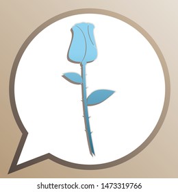 Rose sign illustration. Bright cerulean icon in white speech balloon at pale taupe background. Illustration.