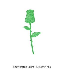 Rose sign illustration. Green scribble Icon with solid contour on white background. Illustration.