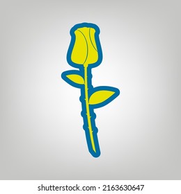 Rose sign illustration. Icon in colors of Ukraine flag (yellow, blue) at gray Background. Illustration.