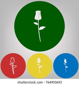 Rose sign illustration. Vector. 4 white styles of icon at 4 colored circles on light gray background.