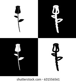 Rose sign illustration. Vector. Black and white icons and line icon on chess board.