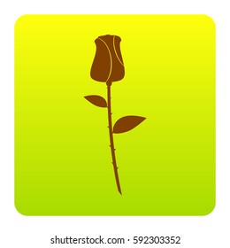 Rose sign illustration. Vector. Brown icon at green-yellow gradient square with rounded corners on white background. Isolated.