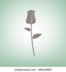 Rose sign illustration. Vector. Brown flax icon on green background with light spot at the center.