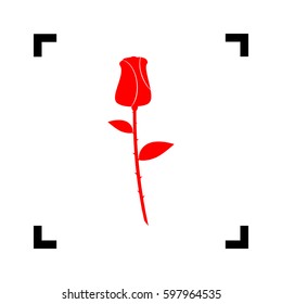 Rose sign illustration. Vector. Red icon inside black focus corners on white background. Isolated.