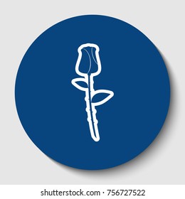 Rose sign illustration. Vector. White contour icon in dark cerulean circle at white background. Isolated.